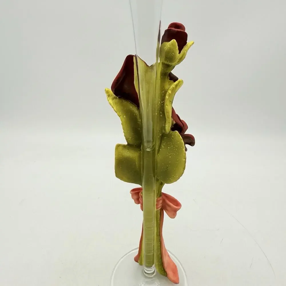 Single Rose Flower Vase With Ceramic Roses On The Side